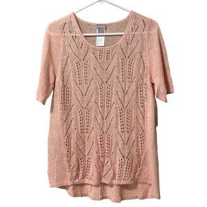 Chico's Linen Blend Knit Scoop Neck Sweater Size Chicos O US‎ Small Lightweight
